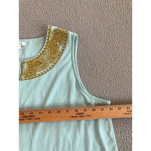 J Jill Tank Top Large Embroidered V-Neck Sleeveless Blouse Stretch Gold Beach - Picture 8 of 13